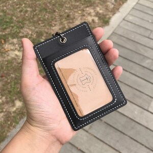 Personalized Handmade ID Cardholder | Black Calf | Stylish with Leather Lanyard | Ideal for Office, Teachers, Doctors, Events