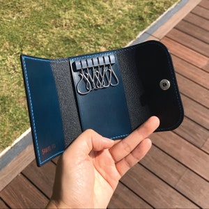 Personalized Handmade Key Holder | Blue Buttero | Elegant Key Wallet with Premium Amiet Keyplates | Perfect Gift for Relocation