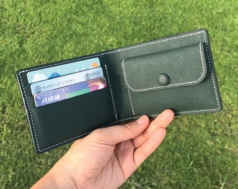 Bifold Wallet | Dark Green Saffiano | Anniversary/Birthday Gift For Boyfriend/Dad/Father | Hand-stitched Personalized Genuine Leathercraft