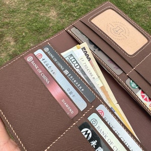 12-Colors Saffiano Leather | Bifold Long Wallet | Credit Card Coins ID Window | Personalized Multicolor Slim Tall Wallet  | Handcrafted