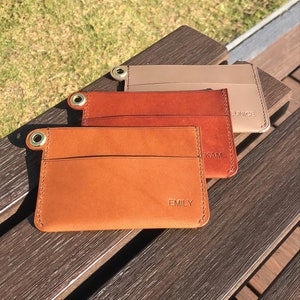13-Colors Buttero Leather | Pocket Wallet | Slim Credit Cardholder | Wristlet / Keychain / Tassel / Strap Case | Custom initials Embossing