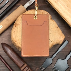 Personalized Handmade ID Cardholder | Light Brown Buttero | Stylish with Leather Lanyard | Ideal for Office, Teachers, Doctors, Events