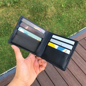 Bifold Wallet | Dark Blue Calf | Anniversary/Birthday Gift For Boyfriend/Dad/Father | Hand-stitched Personalized Genuine Leathercraft