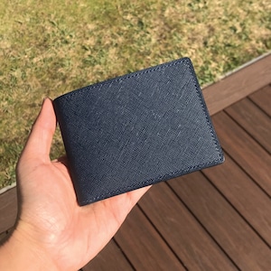 Bifold Wallet | Navy Saffiano | Anniversary/Birthday Gift For Boyfriend/Dad/Father | Hand-stitched Personalized Genuine Leathercraft
