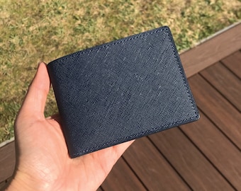 Bifold Wallet | Navy Saffiano | Anniversary/Birthday Gift For Boyfriend/Dad/Father | Hand-stitched Personalized Genuine Leathercraft