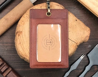 ID Card Holder | Brown Buttero | Staff Badge | Pass | Lanyard | Embossed | Customized | Personalized Handmade Leather | Made to Order