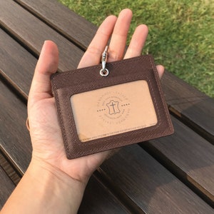 Personalized Handmade ID Cardholder | Brown Saffiano | Stylish with Leather Lanyard | Ideal for Office, Teachers, Doctors, Events