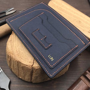 Personalized Handmade Passport Holder | Navy Saffiano Leather | Travelers Essentials | Unique Honeymoon Gift | Distinctive Design