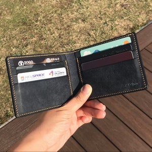 Bifold Wallet | Dark Blue Pueblo | Anniversary/Birthday Gift For Boyfriend/Dad/Father | Hand-stitched Personalized Genuine Leathercraft