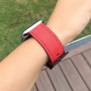 Apple Watch Strap | Red Tochigi | iWatch Series Ultra 8 7 6 5 SE | 49 42 41 40 38mm | Premium Quality | Made to order Handmade Leathercraft