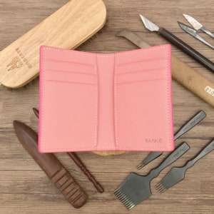 Medium Bifold Wallet | Pink Saffiano | Free Engrave | Wallet with Photo Window | Hand-stitched Personalized Genuine Leathercraft