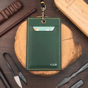 Personalized Handmade ID Cardholder | Green Buttero | Stylish with Leather Lanyard | Ideal for Office, Teachers, Doctors, Events