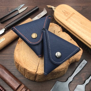 Personalized Handmade Coins Bag | 12-Colors Saffiano Leather | Chic Triangle Purse with Double-Sided Opening | Perfect for Everyday or Gifts