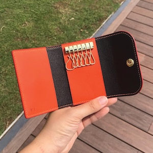 Personalized Handmade Key Holder | Orange Buttero | Elegant Key Wallet with Premium Amiet Keyplates | Perfect Gift for Relocation