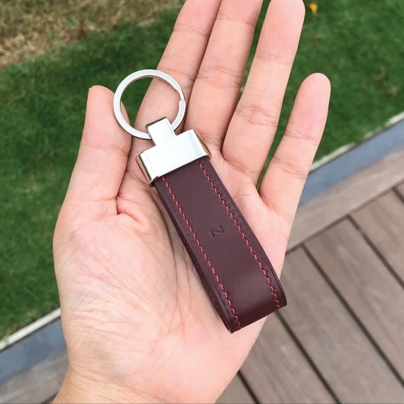5-colors Calf Leather Key Ring Keychain Monogrammed Key Fob