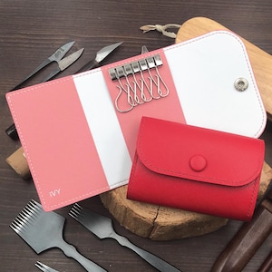 Personalized Handmade Key Holder | 12-Colors Saffiano Leather | Elegant Key Wallet with Premium Amiet Keyplates |Perfect Gift for Relocation