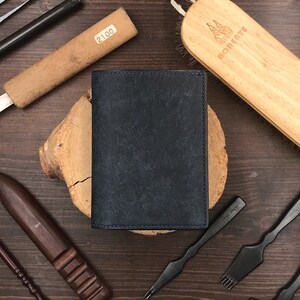 Medium Bifold Wallet | Dark Blue Pueblo | Free Engrave | Wallet with Photo Window | Hand-stitched Personalized Genuine Leathercraft