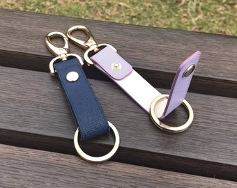 12-Colors Saffiano Leather | Key Fob | Personalized Strap Keychains | Belt Loop Keyring | Handmade Key Lanyard | Monogrammed Birthday Gift