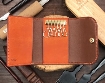 Personalized Handmade Key Holder | Orange Pueblo | Elegant Key Wallet with Premium Keyplates | Perfect Gift for Relocation