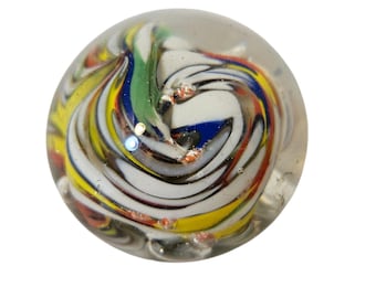 Murano Style Art Glass Paperweight Multicolor Latticino Swirl Aventurine Ribbon