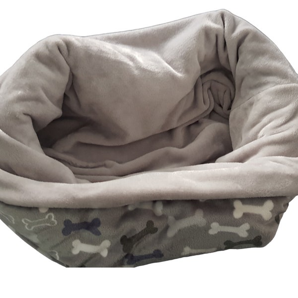 Kuschelsack 100 x 75 cm Handmade Hundebett Katzenbett Kuschelhöhle Wendebett kuschelig weich Knochen grau blau grün