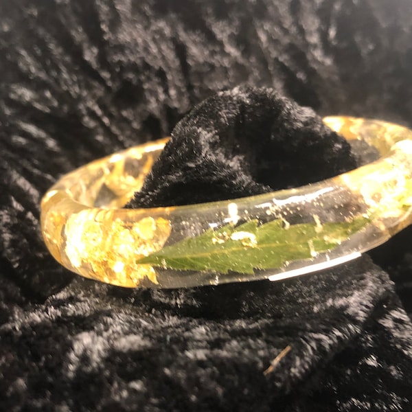 Orgonite cannabis hemp & gold leaf rings/wedding rings Emerald green man ring womans ring