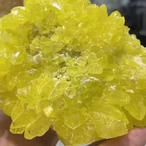 Newly discovered yellow quartz crystal cluster mineral specimen healing