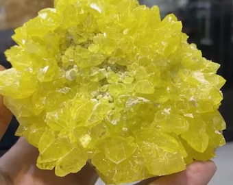 Newly discovered yellow quartz crystal cluster mineral specimen healing