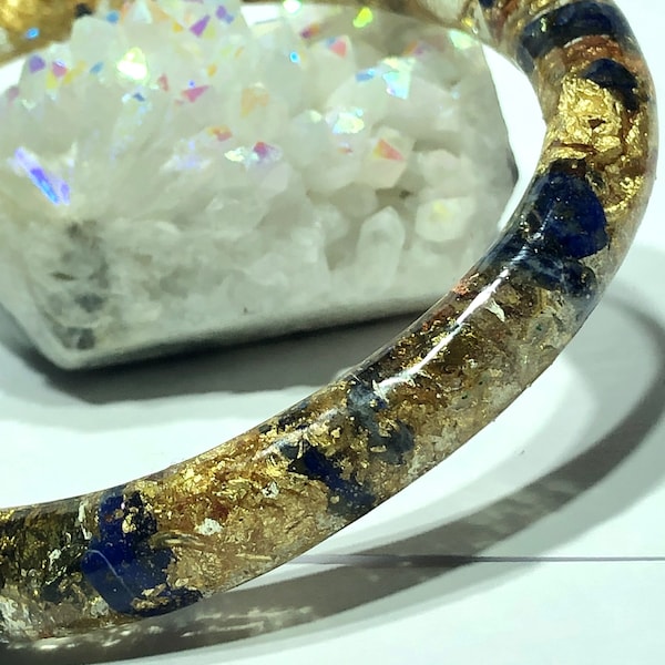 Orgonite Lapis lazuli and gold leaf bangle bracelet