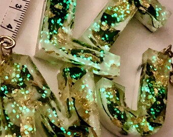 Orgonite Marijuana leaf initial keychain/pendant w 14kt gold leaf, OG KUSH STRAIN from Northern California. Glow in the dark