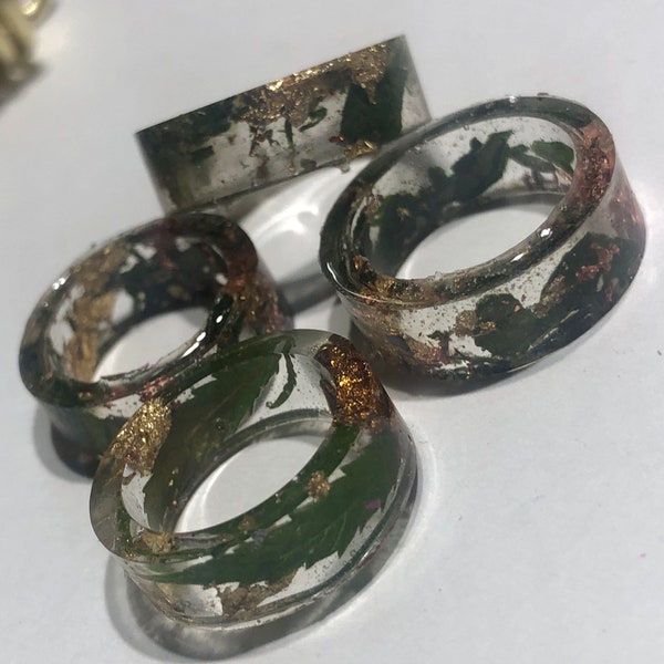 Orgonite Marijuana cannabis hemp and 14k gold leaf rings and Wedding sets man ring womans ring