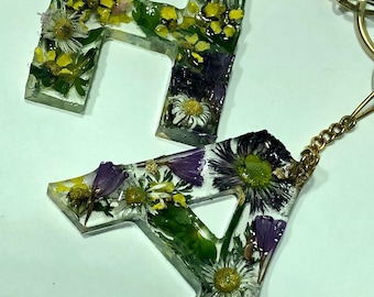 Floral keychain  real flowers and foliage