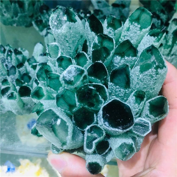 Emerald green quartz crystal cluster mineral specimen healing