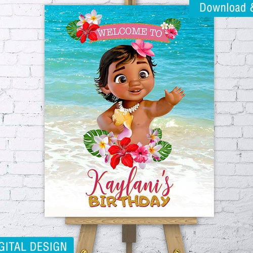 Digital Welcome Sign Baby Moana Birthday Welcome To Baby Etsy