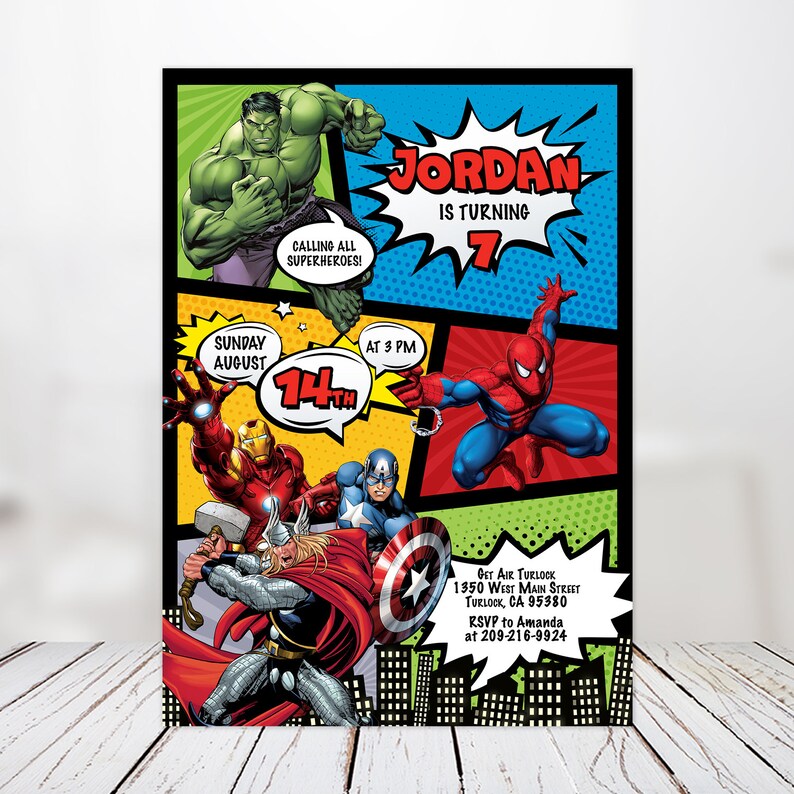 Avengers invitation Superhero Comics Avengers invitation boy Etsy
