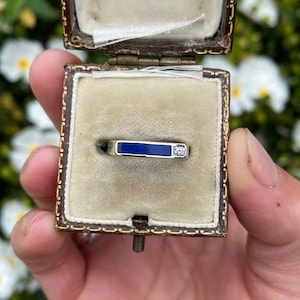 Vintage 9ct Gold Lapis Lazuli and Diamond Ring, Size L1/2 or 6.25, Vintage Engagement Ring, Vintage Lapis Lazuli, Vintage Diamond Ring