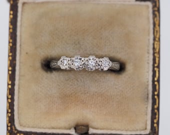 Vintage 18ct Gold and Platinum Diamond Four Stone Ring, Size H or 4, Vintage Engagement Ring, Vintage Diamond Four Stone Ring, Platinum