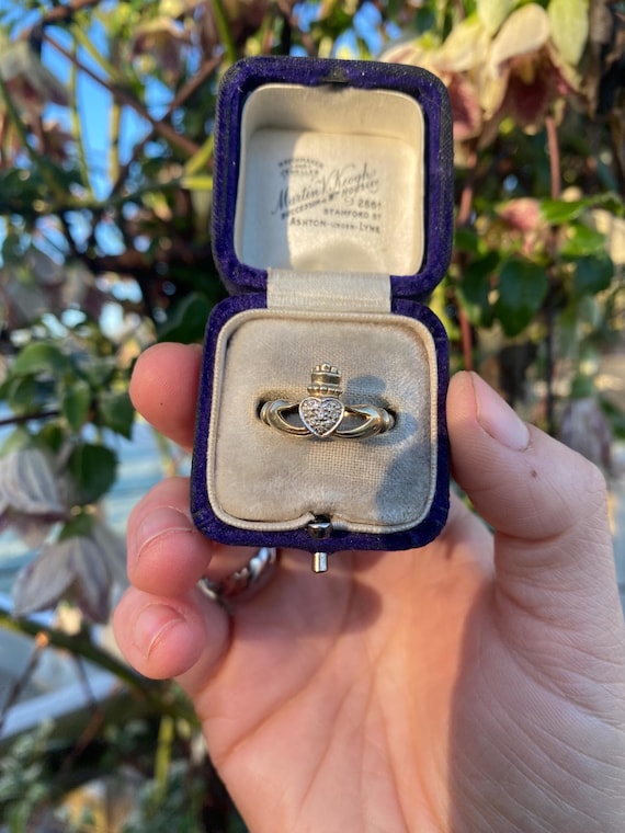 Vintage 9ct Gold Diamond Claddagh Ring, Size N or 7