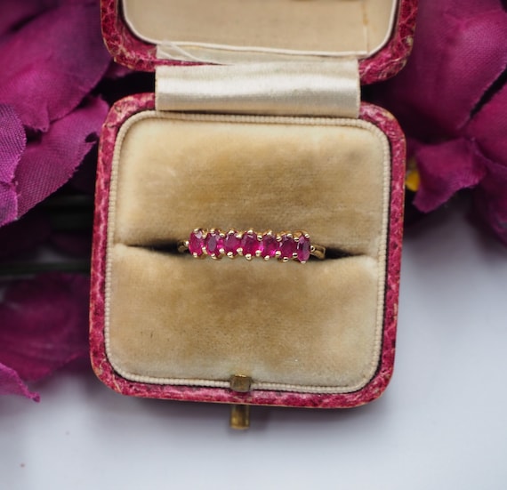 Vintage 9ct Gold Ruby Seven Stone Ring, Size K 1/2