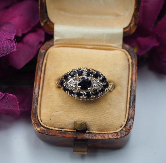 Vintage 9ct Gold Sapphire and Diamond Eye Ring, Si