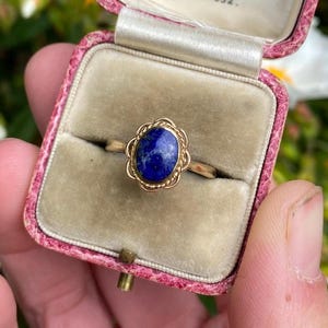 vintage 9ct Gold Lapis Lazuli Cabochon Solitaire Ring, Size N1/2 or 7.25, Vintage Engagement Ring, Vintage Lapis Lazuli, Lapis Ring, Blue