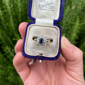 Vintage 9ct Gold Sapphire and Diamond Ring, Size L or 6, Vintage Engagement Ring, Vintage Sapphire Ring, Vintage Diamond Ring, Blue