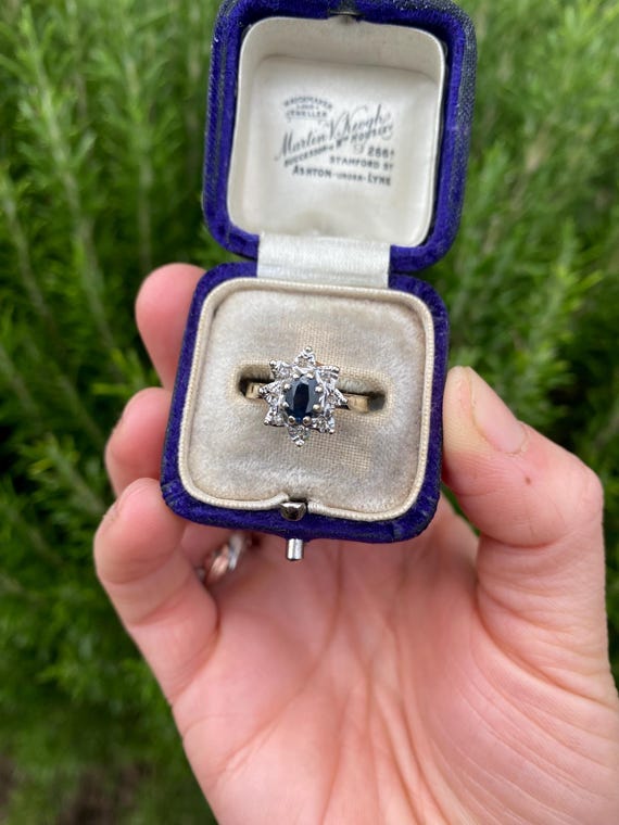 Vintage 9ct Gold Sapphire and Diamond Ring, Size L or 6