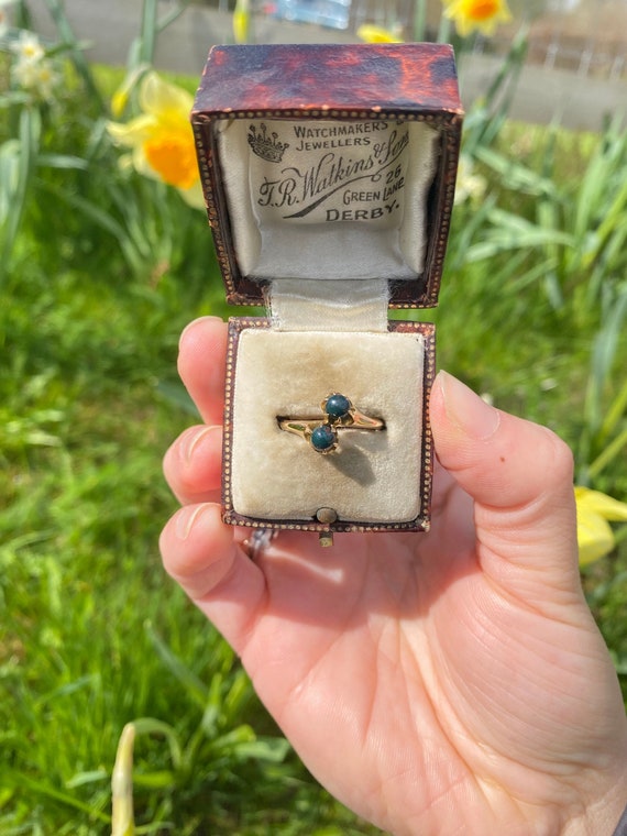 Vintage 10ct Gold Bloodstone ‘Toi et Moi’ Ring, Size M1/2 or 6.75