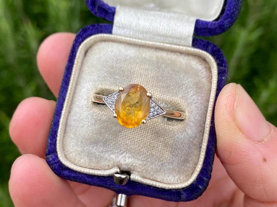 9ct Gold Citrine and Diamond Ring, Size T1/2 or 10.25