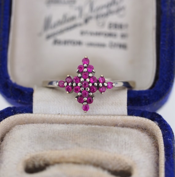 Vintage 9ct White Gold Ruby Ring, Size N or 7