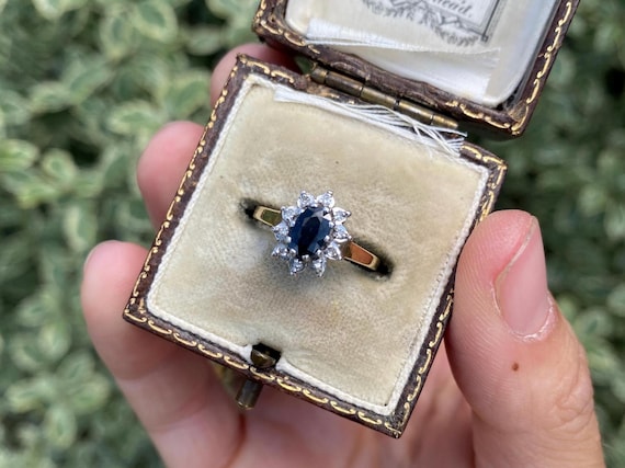 Vintage 9ct Gold Sapphire and Diamond Ring, Size I or 4.5