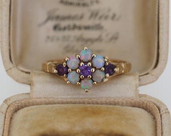 Vintage 9ct Gold Opal and Amethyst Ring, Size Q or 8.5, Vintage Engagement ring, Vintage Opal Ring, Vintage Amethysts Ring, Daisy Ring