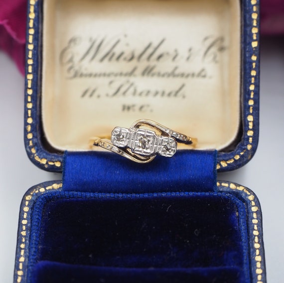 Antique 18ct Gold and Platinum Diamond Ring, Size