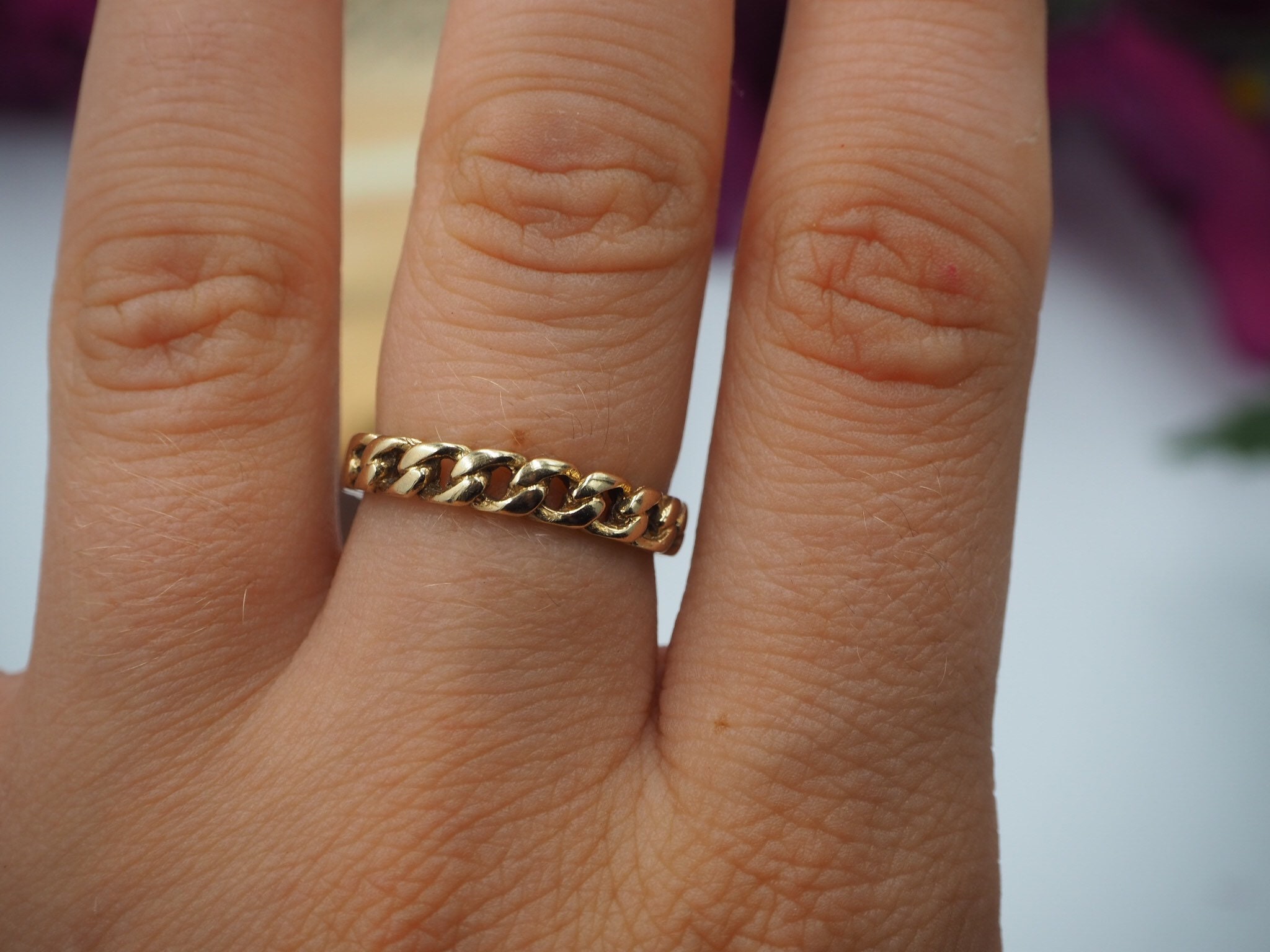 Vintage 9ct Gold Curb Link Chain Band Ring, Size L or 6